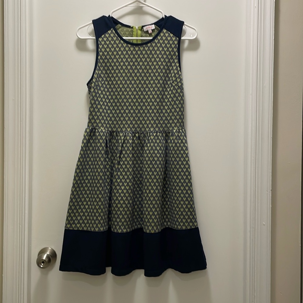Pixley sleeveless dress. Size M. Navy with green heart design.